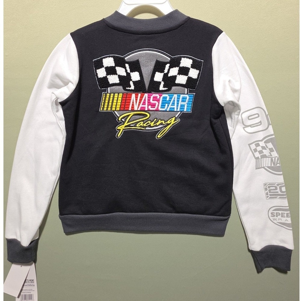 NASCAR Boys Fleece Lightweight Varsity Jacket, Embroidered Emblems, MED (10/12)